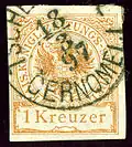 1 kr, émission de 1890, oblitéré en Slovénie