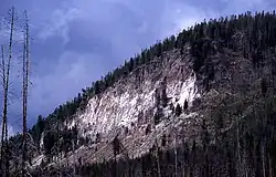 Falaise montrant la formation géologique du tuf de Lava Creek.