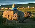 Tortue de pierre (Bìxì, un des Neuf fils du dragon dans la mythologie chinoise) et muraille du monastère d'Erdene Zuu.