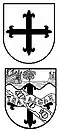 En haut, le blason familial de l'amiral Nelson et, en bas, le blason et toutes ses augmentations commémorant les victoires, notamment Trafalgar.