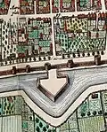 Gros plan sur la carte d'Utrecht avec vue de l'ancien Mariabolwerk