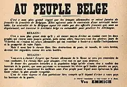 texte inscrit sur une affiche adressée par l'armée allemande à la population belge