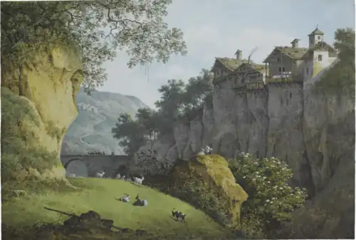 Ravin dans la montagneaquarelle rehaussée de blanccollection privée