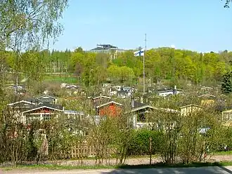 Les jardins de Kumpula, en arrière-plan le campus.