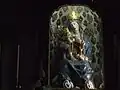 Statue en bois de la Vierge avec l'enfant Jésus sur ses genoux