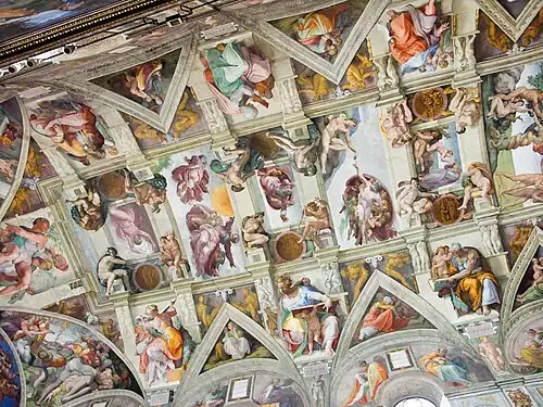 La voûte de la chapelle Sixtine par Michel-Ange, (XVIe siècle).
