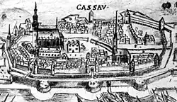 Une vue ancienne de la ville met en relief l'importance de la cathédrale.