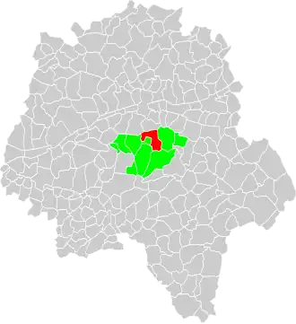 Vue d'une carte indiquant l'emplacement d'une commune dans son département.