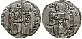 Grosso vénitien d’argent (Matapan) de Francesco Dandolo (vers 1328). La similarité iconographique avec le basilikon est évidente.