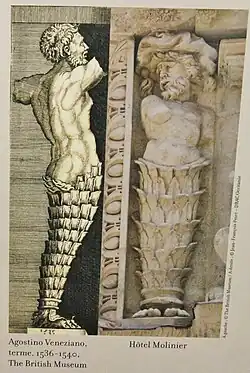 Une gravure de Veneziano a servi de modèle aux termes du portail.