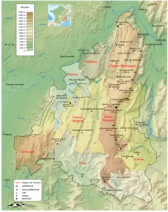 Carte en couleur en fonction de l'altitude.