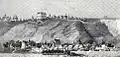 Vue de la ville de Kiev en 1651: la ville basse de Podil ramassée aux pieds de la colline.