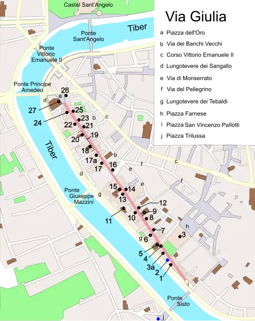 Carte de la Via Giulia au 21e siècle