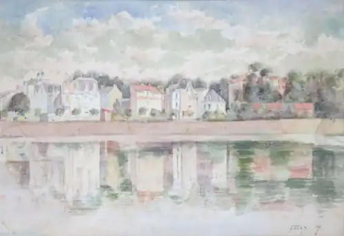 Vichy : villas au bord de l'Allier, aquarelle, sans date.