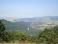 Vue de l'Ihtimanska Sredna Gora et du village de Makotsévo depuis le mont Opor.