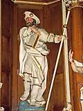 Jacques le Majeur, saint patron des pèlerins, a parfois comme attribut un bourdon.