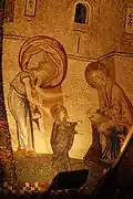 Les Sept premiers pas de la Vierge, un sujet Byzantin courant, rarement vu en Occident. Mosaïques de Saint-Sauveur-in-Chora, Constantinople, 1315-21.