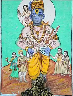 Fresque contemporaine à Pandharpur, de Vithoba entouré des Warkaris, ses saints-poètes et dévots.