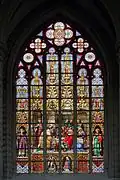 L'un des vitraux de la légende du Saint-Sacrement : scène de la profanation des hosties par des Juifs en 1370 - œuvre de Jean-Baptiste Capronnier.