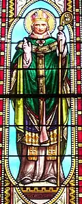 Vitrail de Saint Galactoire (« Sts Galactorivs ») dans l'église Notre-Dame-de-l'Assomption de Mimizan.