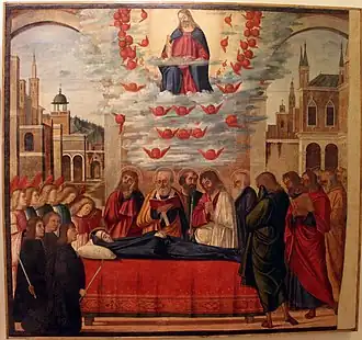 Mort de la Vierge, 130&nbsp;×&nbsp;141&nbsp;cm, huile sur panneau ?, Galleria Franchetti, Ca' d'Oro, Venise.