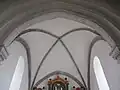Voûte style gothique angevin, chœur du XIIe&nbsp;siècle.