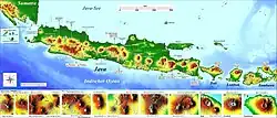 Carte physique de Java et îles de la Sonde.