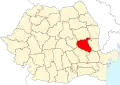 Map of Romania highlighting Vrancea County