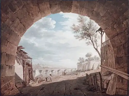 Vue du pont de Sèvres, 1819, aquarelle.