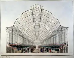Charles-Frédéric Chassériau, Vue intérieure du projet d'un marché aux fleurs et aux fruits, quai aux Fleurs à Paris (1828), conservé au musée Carnavalet, Paris.