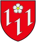 Wolfsangel sous rose d'argent (armes de Dernbach)