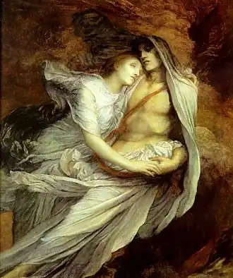 George Frederic Watts, Paolo et Francesca, huile sur toile, 152&nbsp;×&nbsp;130&nbsp;cm, 1872 - 1875, Watts Gallery, Compton.