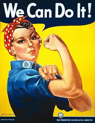 Poster de propagande pour la société Westinghouse, par l'artiste J. Howard Miller, à partir d'une photo de Geraldine Doyle.