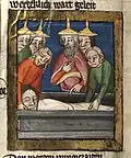 Mise au tombeau par Rodolphe d'Ems, Chronique Universelle (1250-1270).