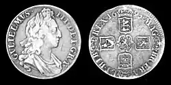 Pièce d'argent montrant Guillaume III et ses armoiries.