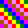 Wiphala de Túpac Katari (variante, couleurs vives, blanc remplacé par ocre, carreaux bleus sur la diagonale).