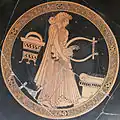 Femme à la cythare. Peintre de Brygos. Médaillon d'un kylix attique à figures rouges, v. 480. BNF, Monnaies, Médailles et Antiques.