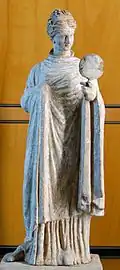 Femme au miroir, figurine de Tanagrafin IVe – IIIe siècle av. J.-C.
