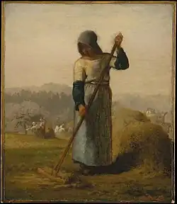 Mise en meulons du foin avec un rateau. Jean-François Millet, vers 1856.