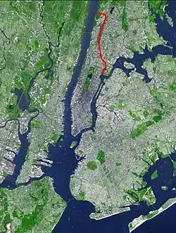 Image satellite de la Harlem River en surbrillance.