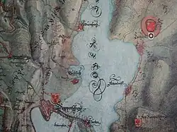 reproduction d'une carte ancienne montrant la partie centrale du lac de Zurich
