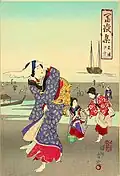 Série Fugaku shū : Femme ramassant des palourdes sur la plage