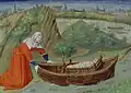 Yokébed se sépare de Moïse, miniature peinte par le Maître de Jouvenel pour le Mare historiarum de Jouvenel des Ursins (XVe&nbsp;siècle). Conservé à la BNF.