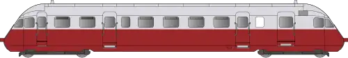 Autorail avec un bas de caisse rouge foncé et un haut de casse gris clair.