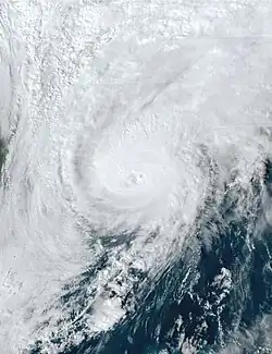 Zeta le 28 octobre à 20 h 16 UTC à son pic touchant la côte de la Louisiane.