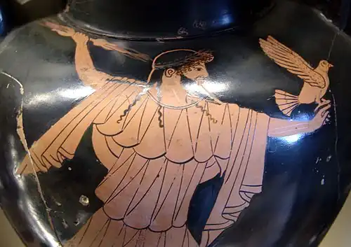 Zeus tenant le foudre et un aigle (?). Détail d'une amphore attique à figures rouges., v. 480-470 av. J.-C. Musée du Louvre.