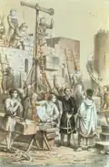 La construction du château sur une estampe du XIXe&nbsp;siècle.