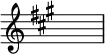 {\key a\major\override Staff.TimeSignature.stencil=##f \skip 1}\layout {indent = #0 line-width = #26 ragged-last = ##f}