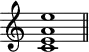 
\header {
  tagline = ##f
}

\score {
  \new Staff \with {
    \remove "Time_signature_engraver"
  }
  \relative c'' {
    \key c \major
    \time 9/1
    \tempo 1 = 60
    \autoBeamOff
    \clef treble
    \override Rest #'style = #'classical

      << c,1 e a e' >>

    \bar "||"
  }
  \layout {
    \context {
      \Score
      \remove "Metronome_mark_engraver"
    }
  }
  \midi {}
}
