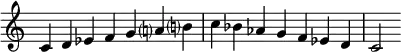 {
\override Score.TimeSignature #'stencil = ##f
\relative c' {
\clef treble \time 7/4
c4^\markup {} d es f g a!? b!?
c bes aes g f es d
c2
}
}